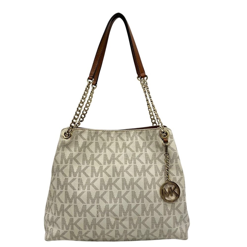 Michael Kors Vanilla And Acorn Coated Canvas Jet Set Chain Shoulder Bag